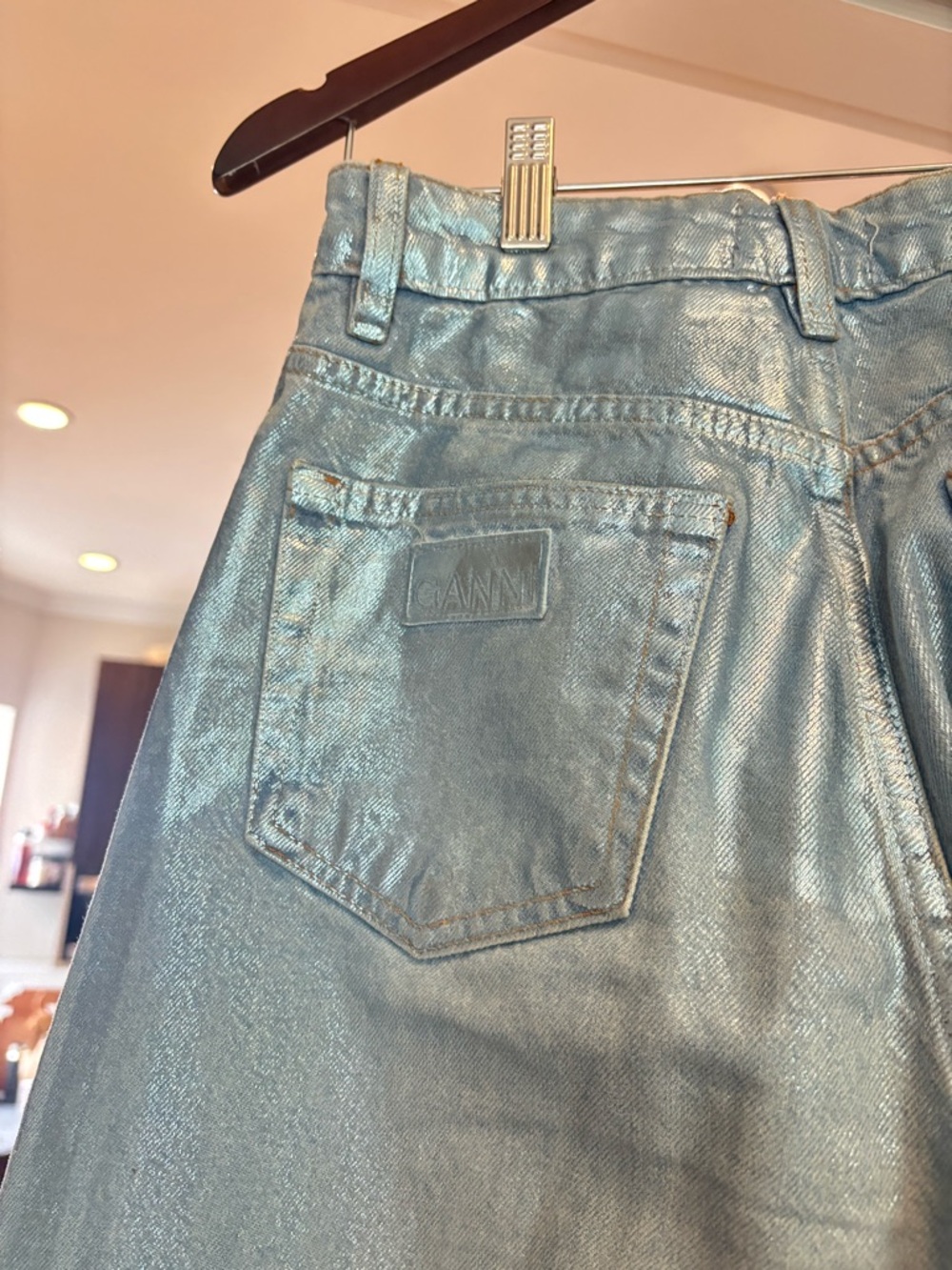 Ganni Metallic Teal-Blue Denim Jeans
